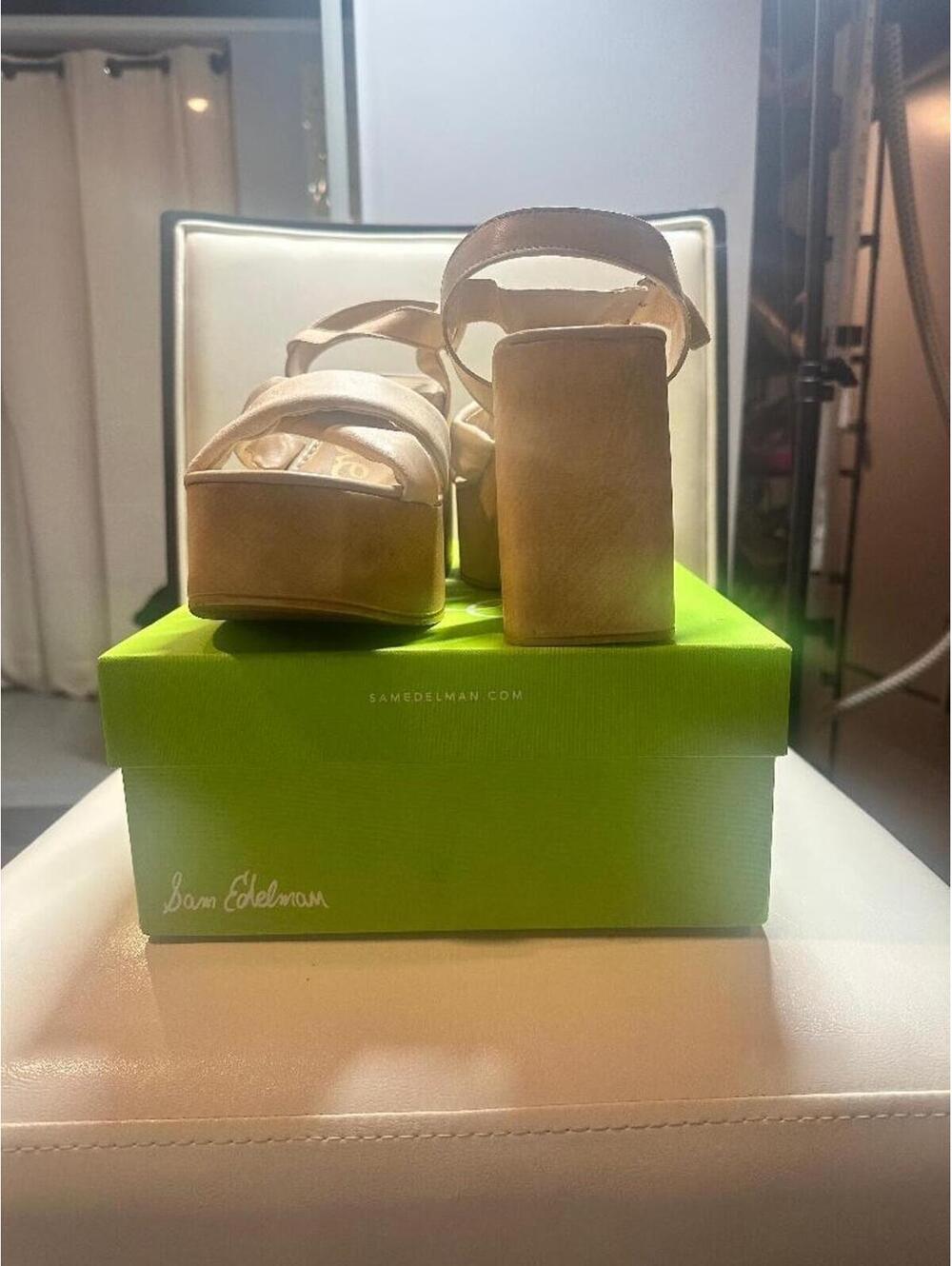 Sam Edelman Suzannah Ivory Leather Platform Sandals Wood Heel Size 9M - Picture 7 of 7